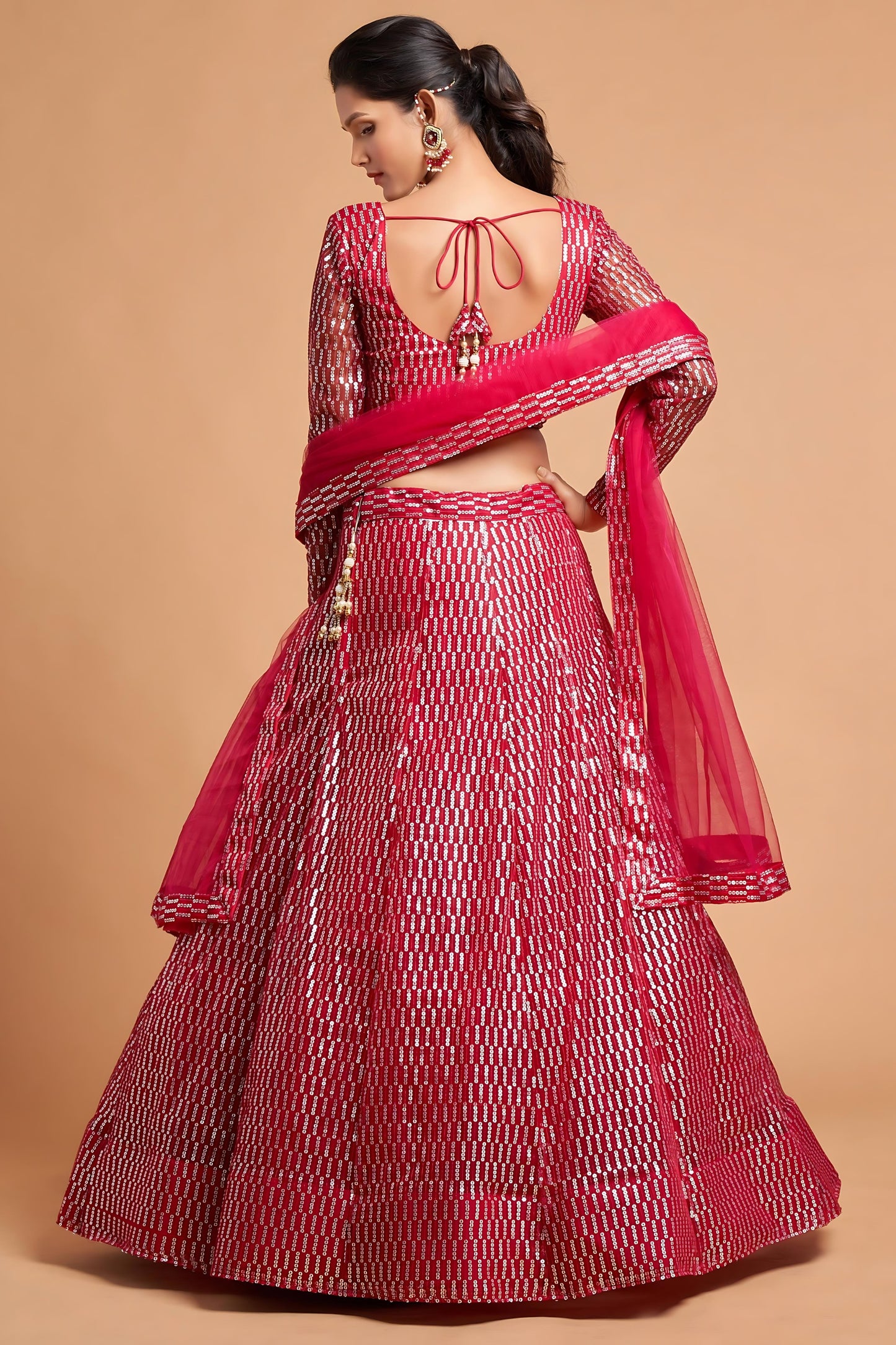 Stunning Hot Pink Soft Net Sequins Embroidered Lehenga Choli with Dupatta