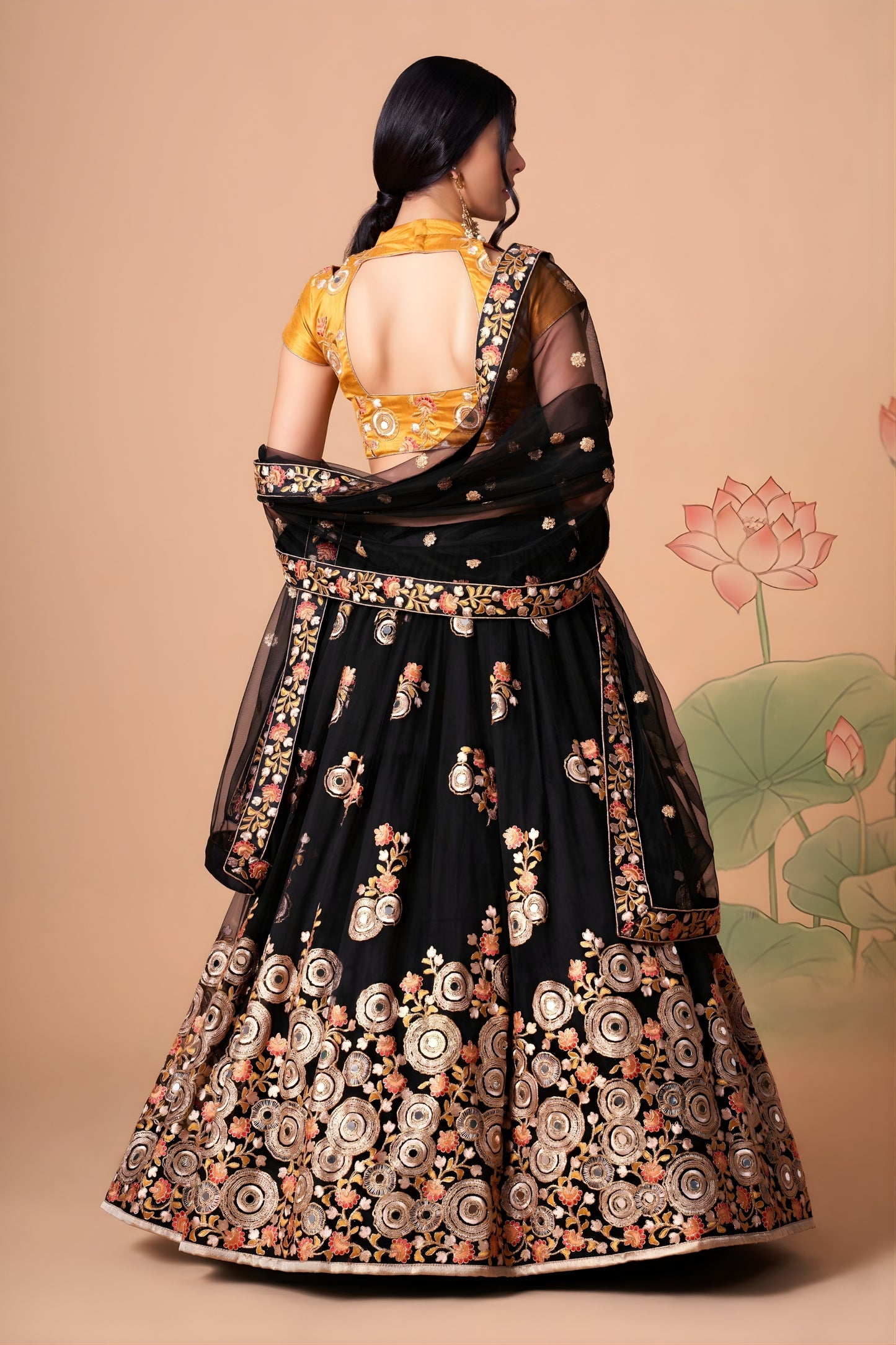 Superb Black Soft Net Embroidered Lehenga Choli with Silk Blouse and Dupatta