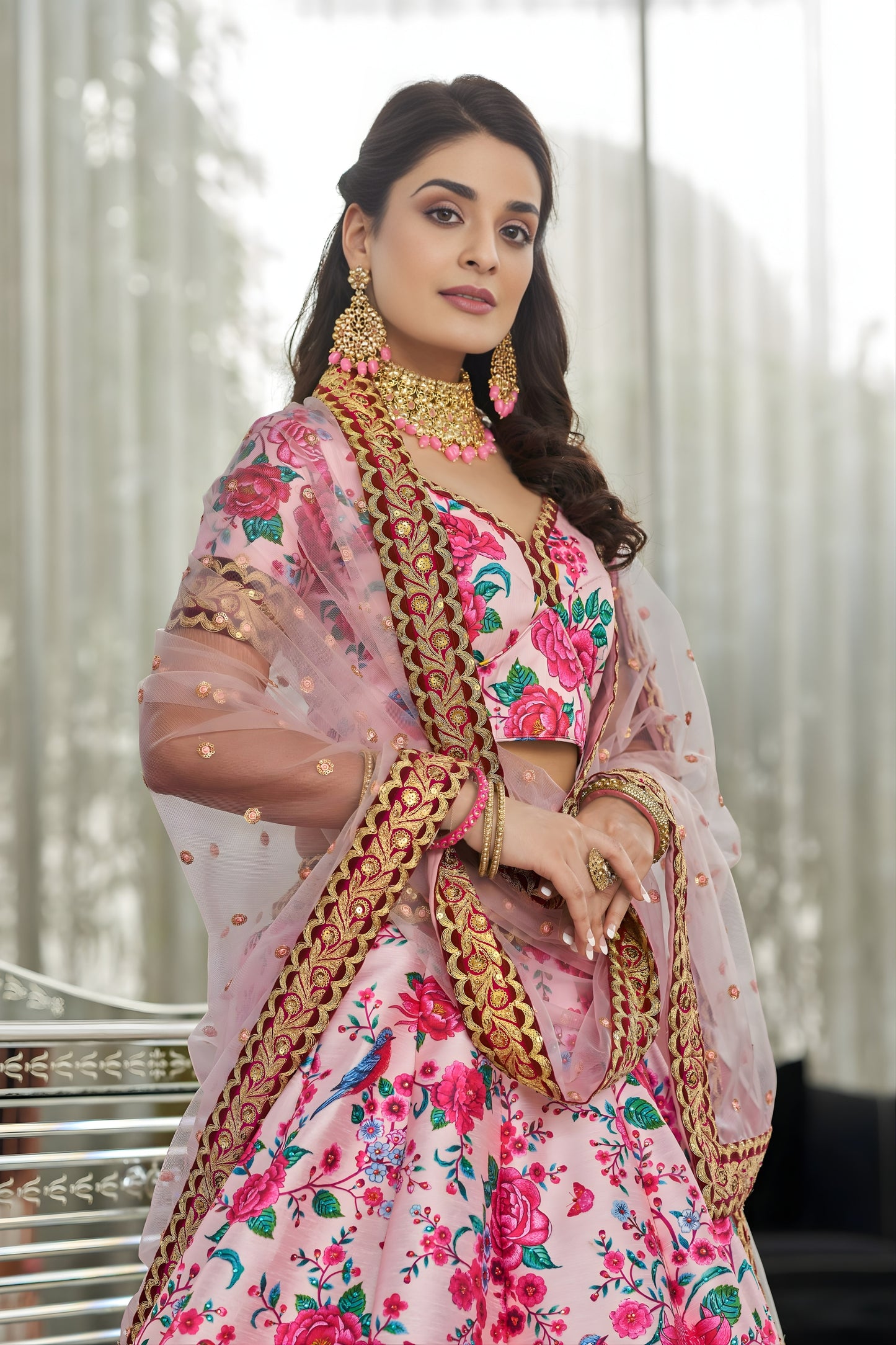 Lovely Baby Pink Art Silk Digital Print Wedding Wear Lehenga Choli with Dupatta for Women