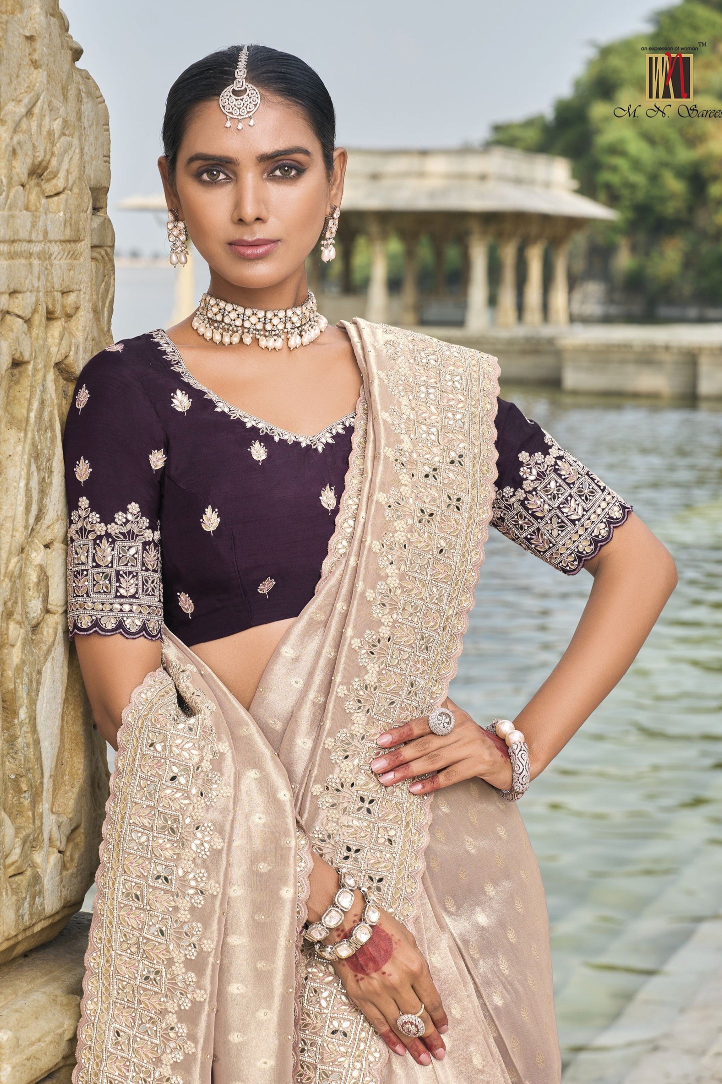 Designer Pink Silk Saree with Heavy Border Wedding Wear