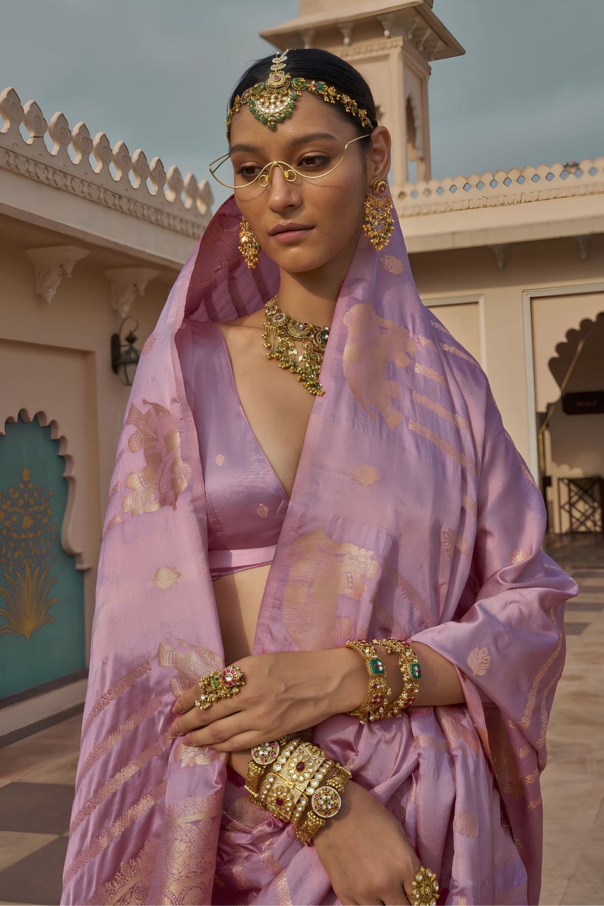 Stylish Lavender Satin Silk Saree Jacquard Zari Weaving Work for Women