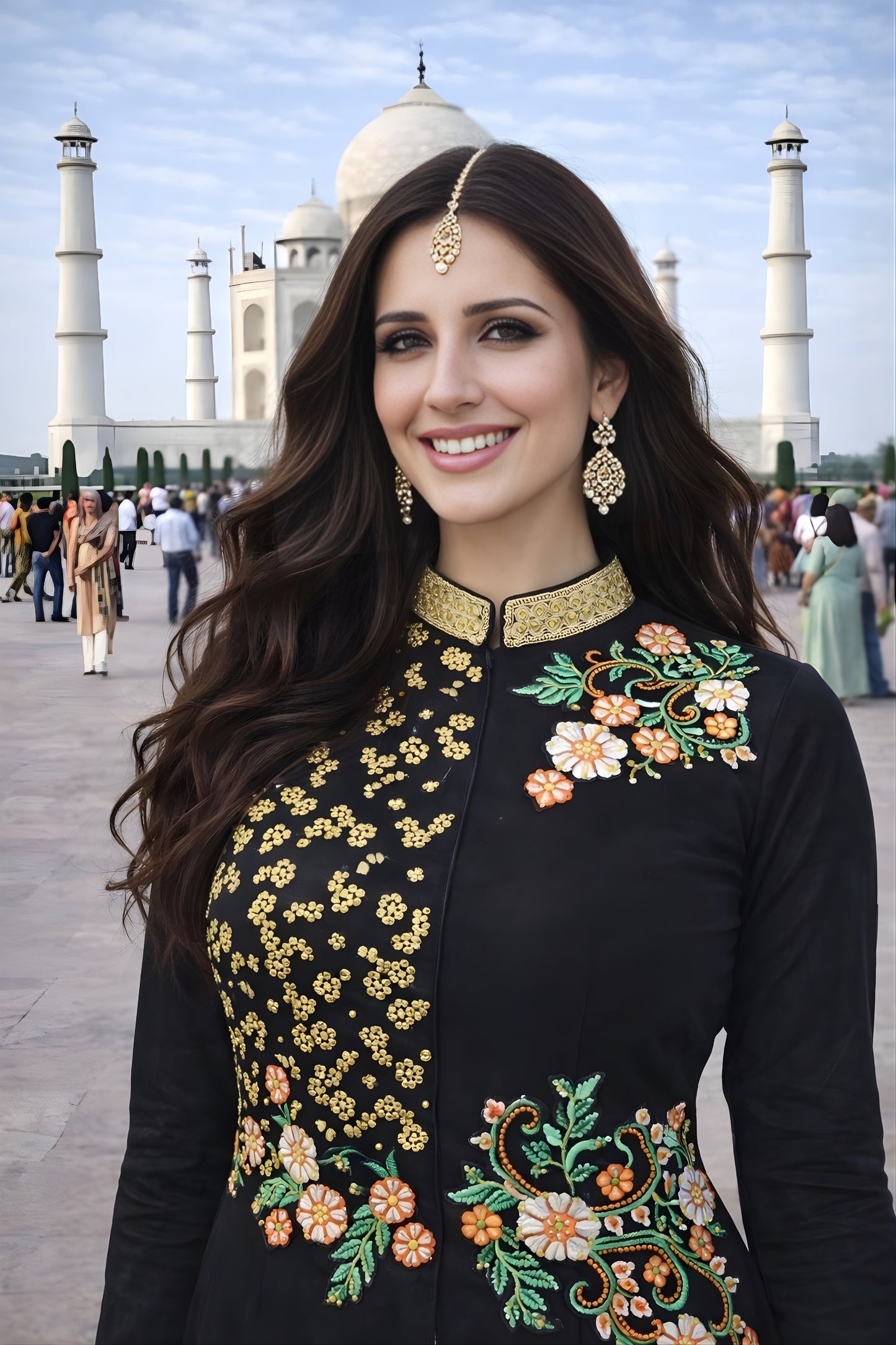 Glorious Black Embroidered Georgette Anarkali Suit with Pants for Wedding