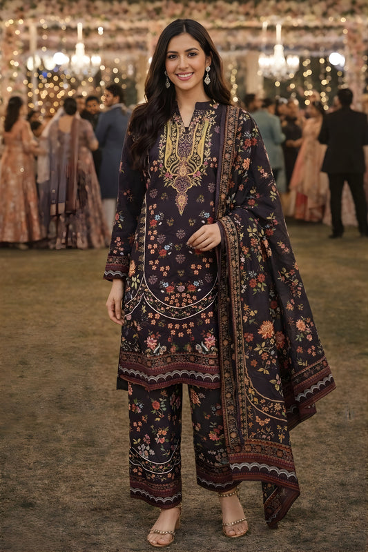 Stunning Black Floral Printed Premium Rayon Palazzo Suit with Dupatta for Wedding