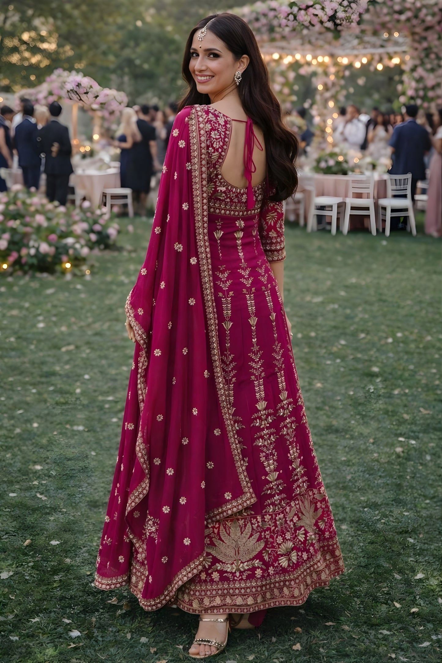 Stunning Dark Pink Georgette Embroidered Readymade Anarkali Suit with Dupatta for Women