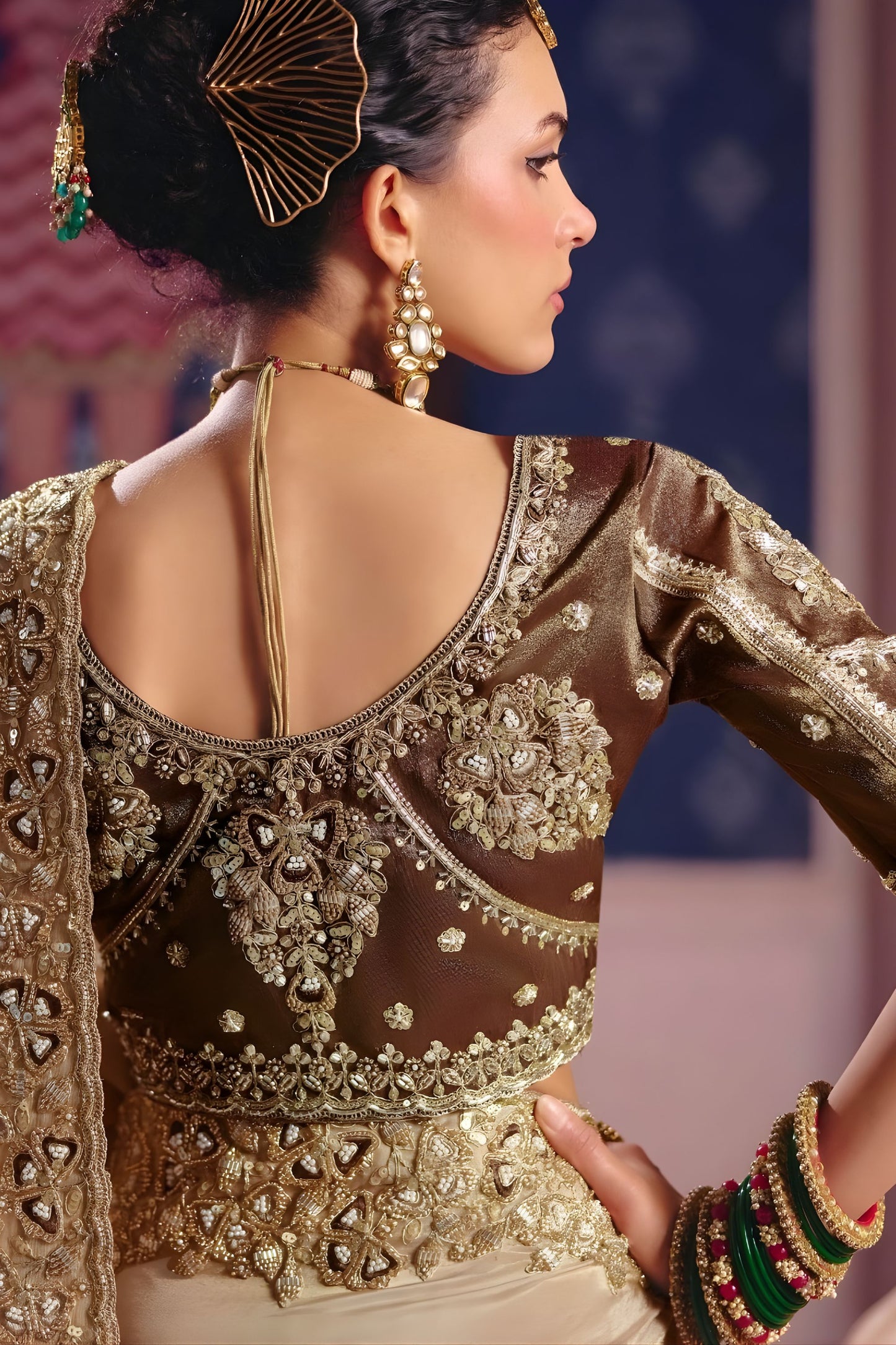 Beige Georgette Saree Heavy Zari Stone Embroidery Designer Blouse