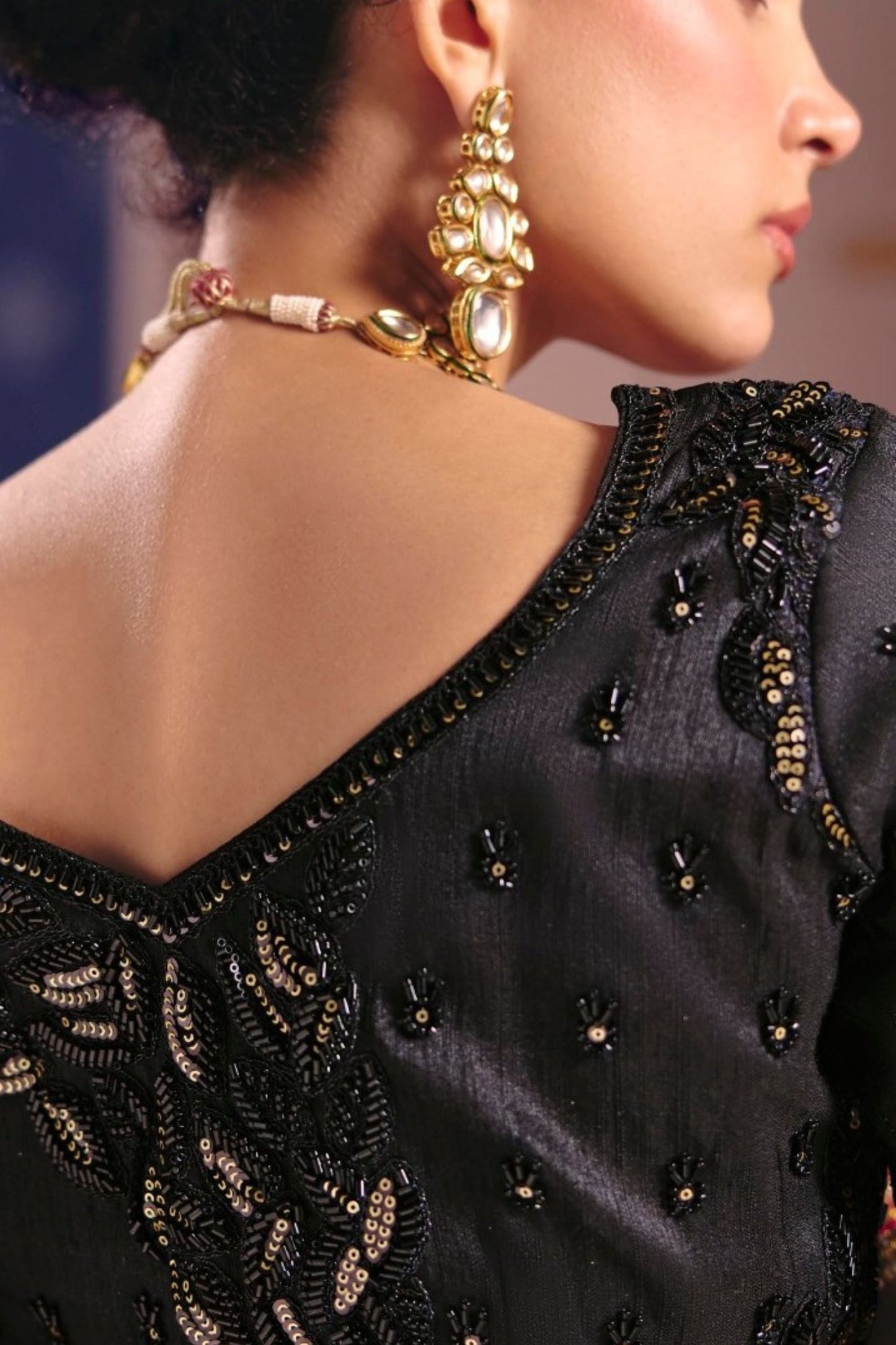 Black Georgette Saree Heavy Sequin Zari Embroidery Designer Blouse