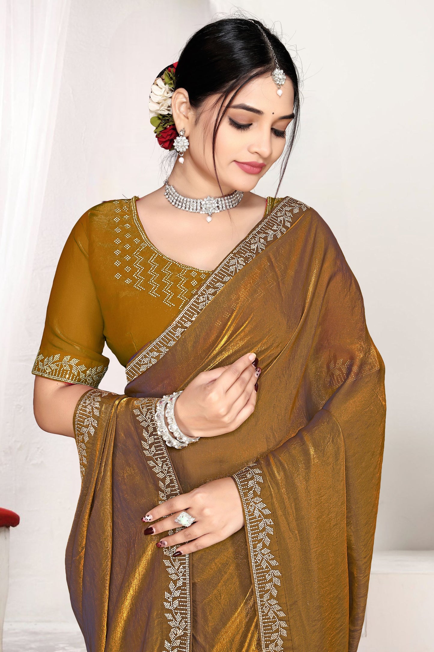 Mustard Gold Silk Saree with Rich Golden Zari Border Designer Saree