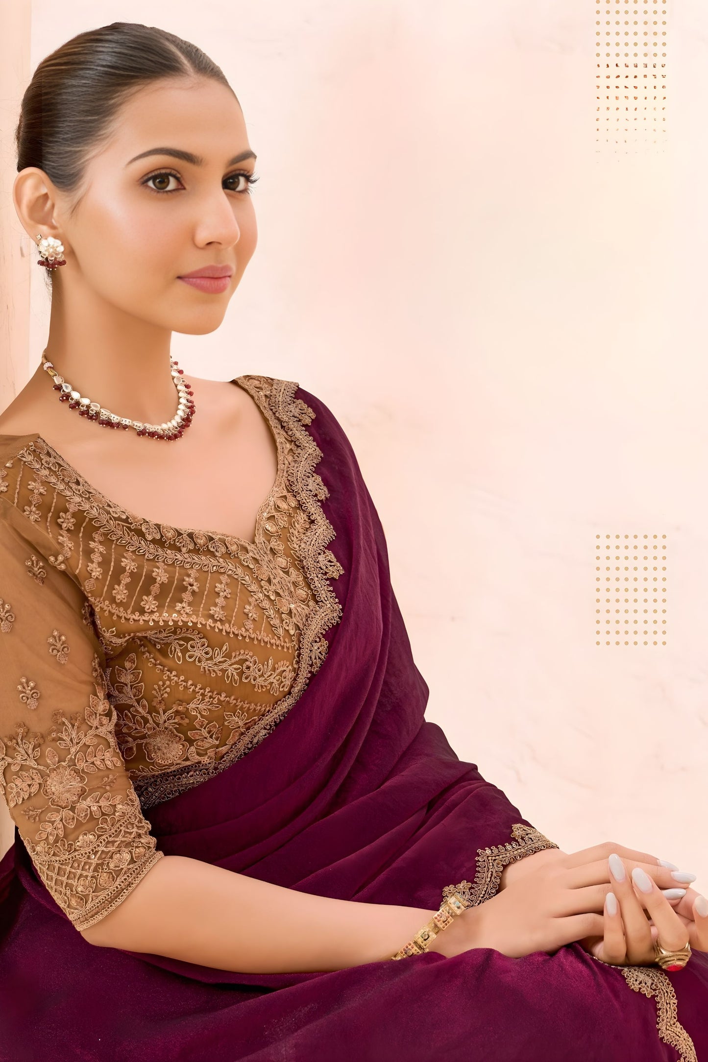 Wine Maroon Silk Saree Designer Embroidered Border Party Wear Saree