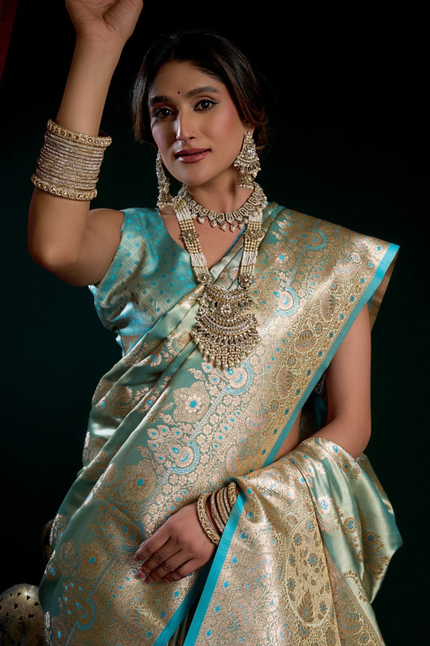 Sea Green Kanjivaram Silk Saree Gold Zari Traditional Wedding Saree