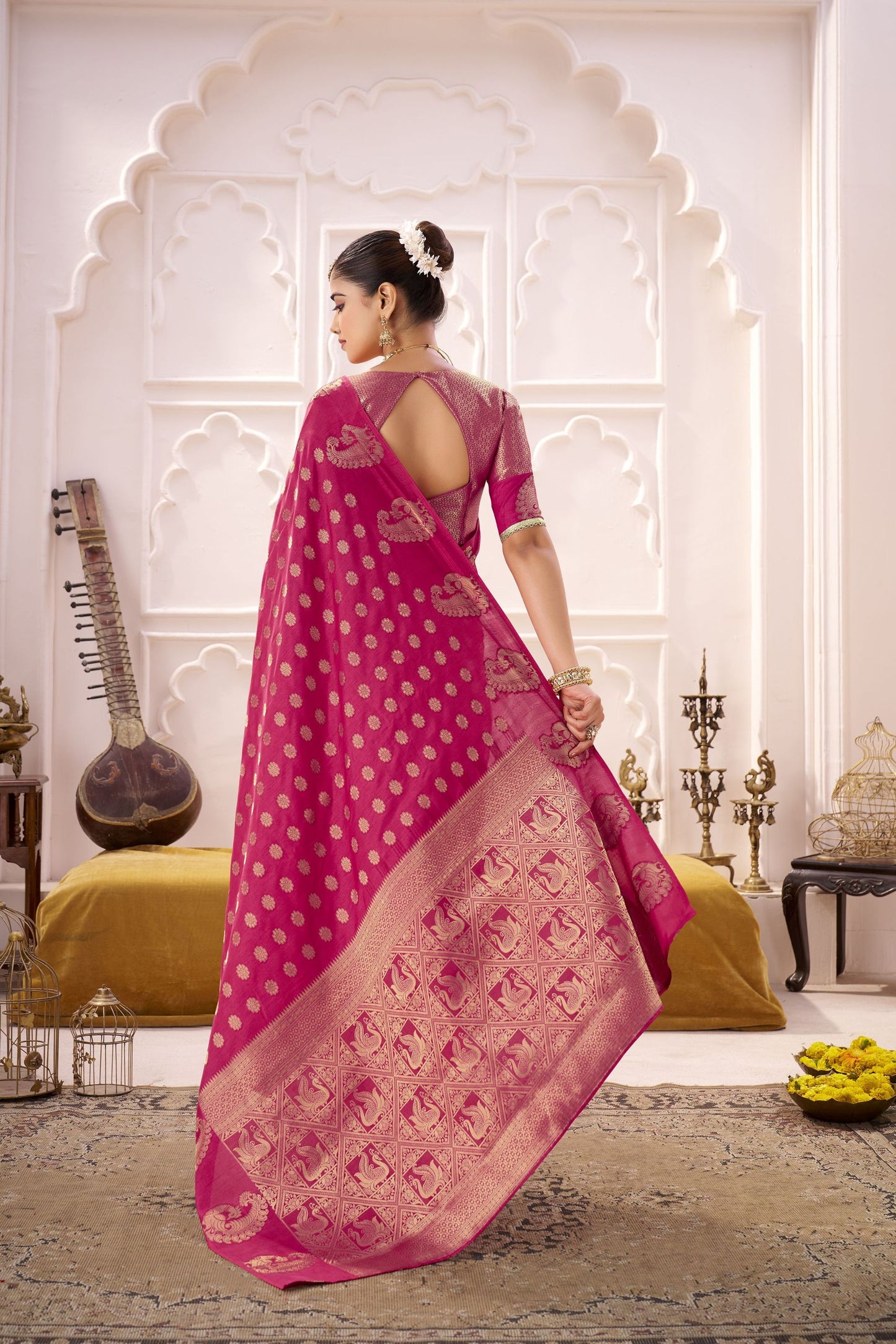 Rani Pink Banarasi Silk Saree with Rich Gold Zari Traditional Saree