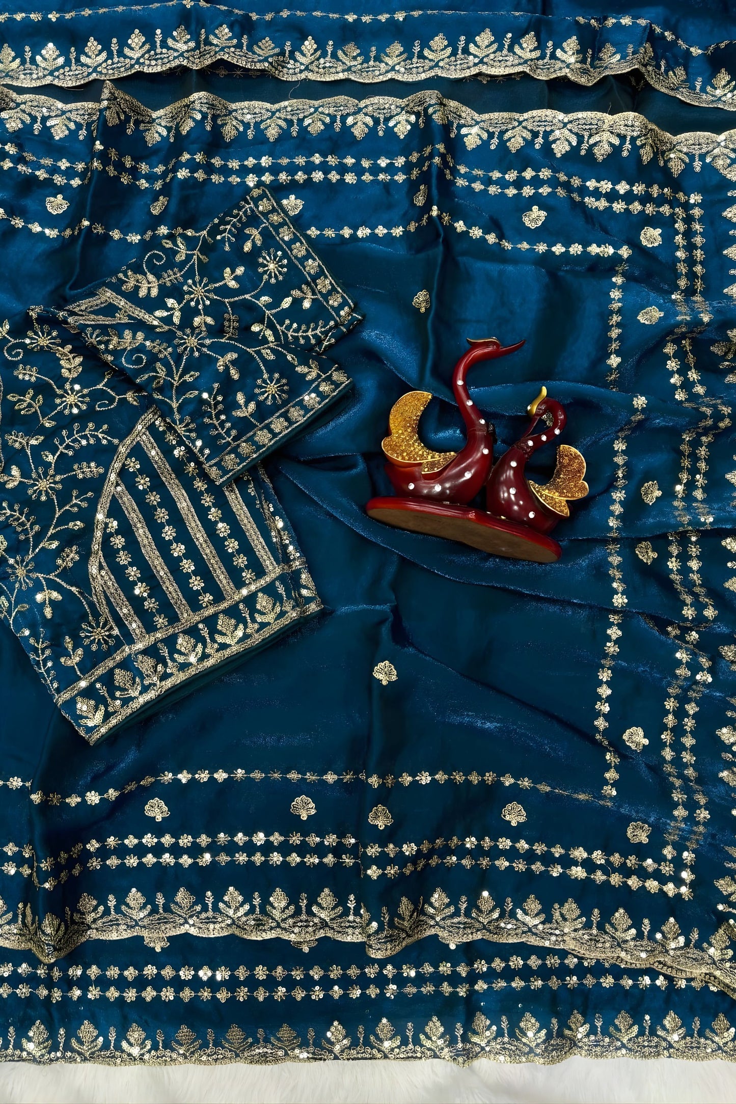 Blue Georgette Saree with Heavy Sequins Embroidery Blouse