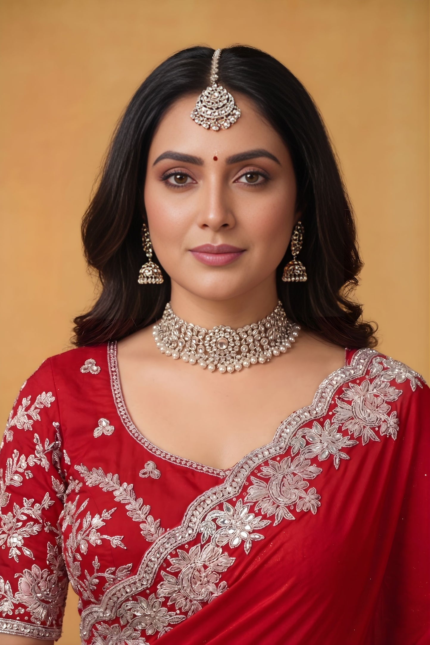 Royal Red Georgette Saree Heavy Sequins Embroidered Border Designer Blouse