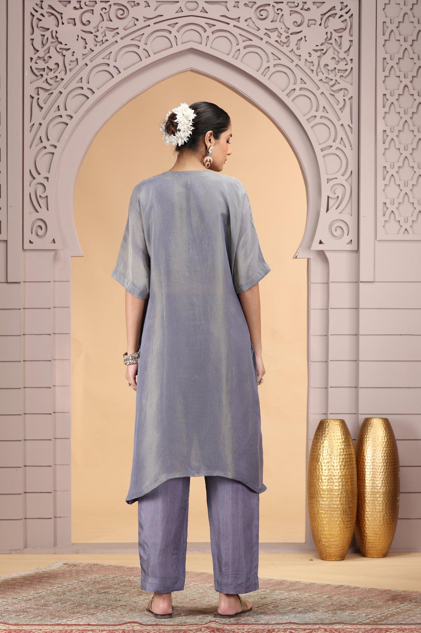 Trendy Grey Satin Silk Embroidered Kurti for Festive and Wedding Wear