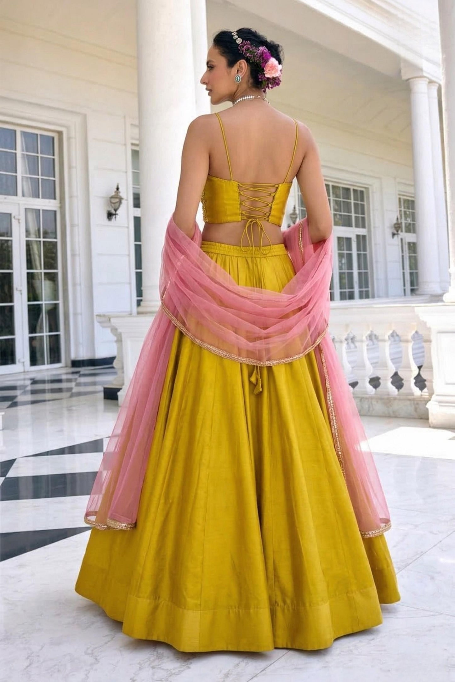 Elegant Mustard Yellow Vichitra Silk Readymade Lehenga Choli with Soft Net Dupatta