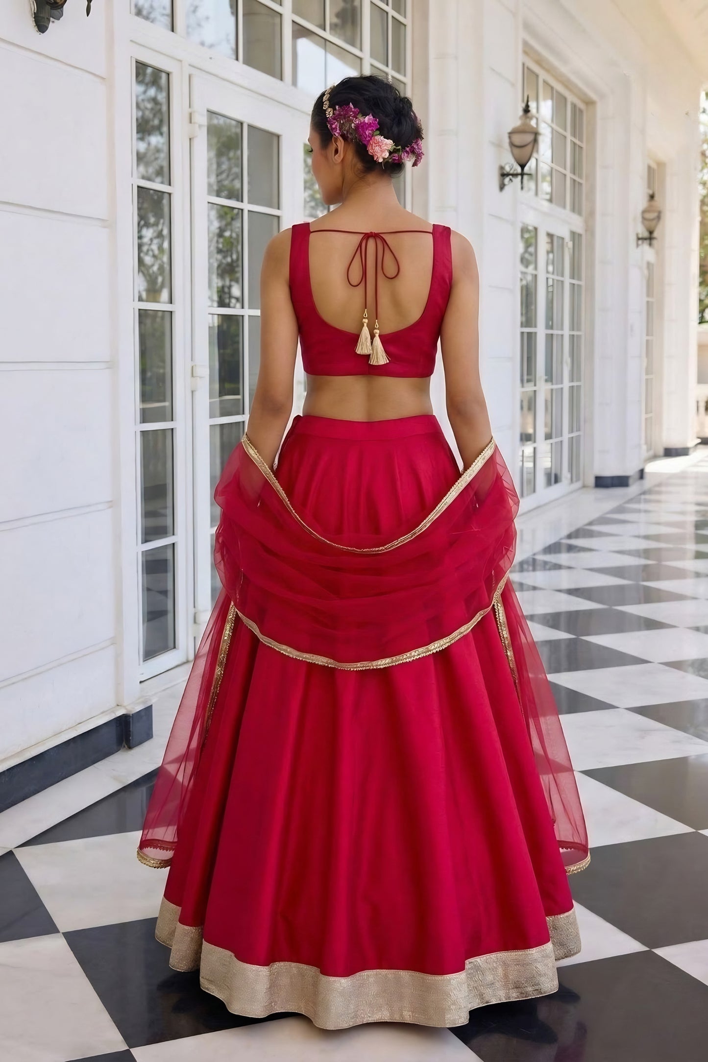 Stunning Rani Pink Vichitra Silk Readymade Lehenga Choli with Soft Net Dupatta