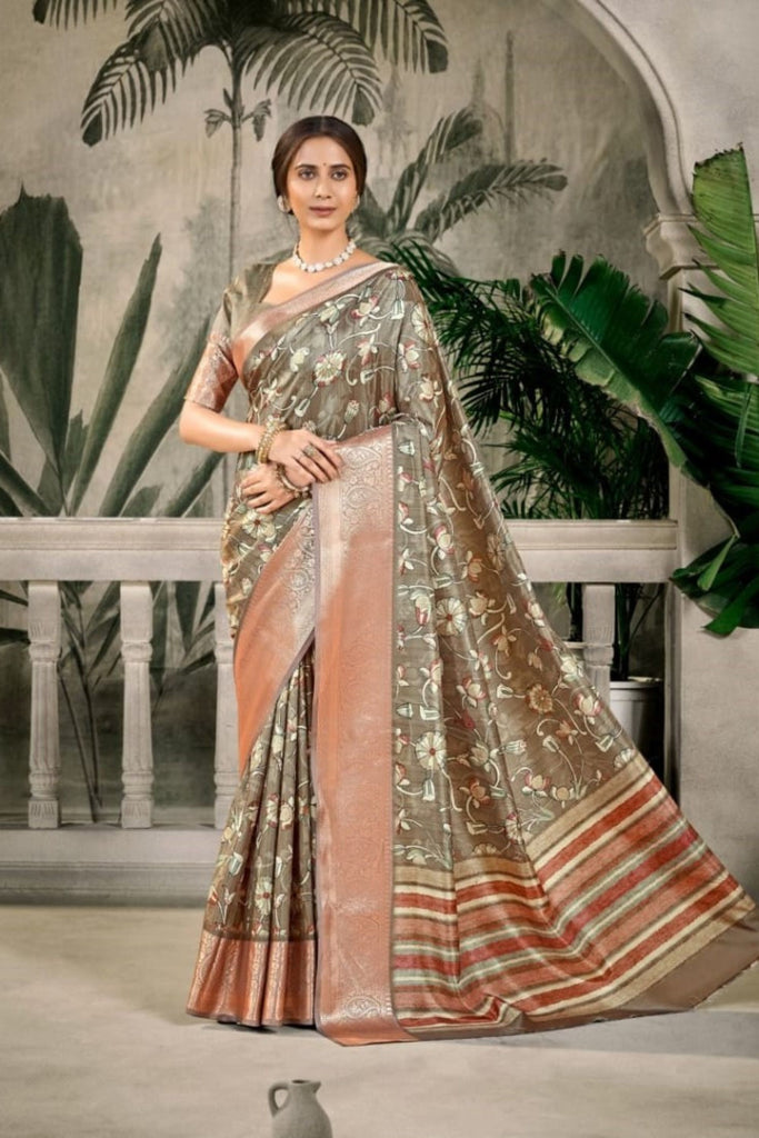 Elegant Brown Banarasi Silk Saree Wedding Festive Wear