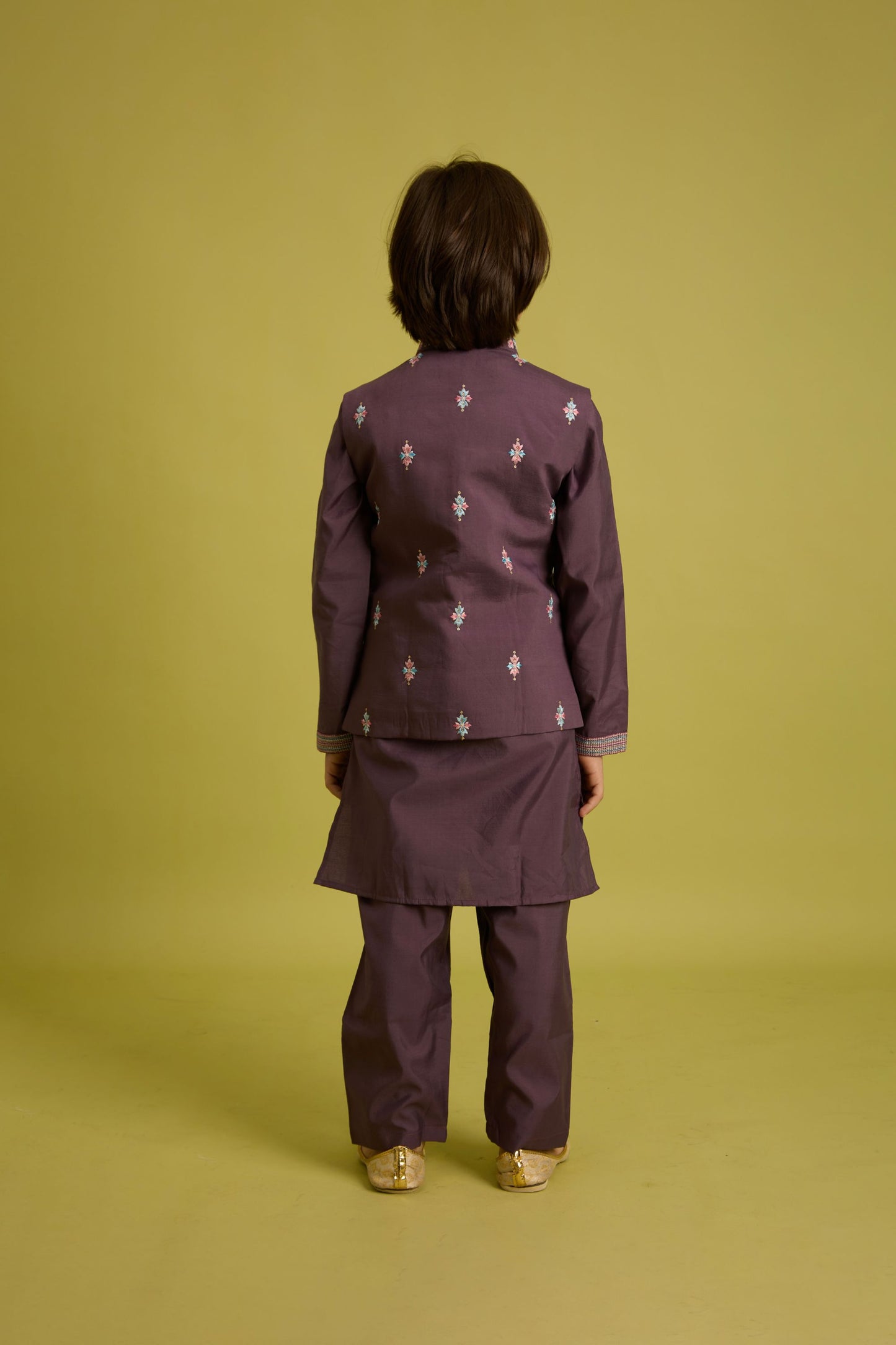 Lovely Purple Viscose Silk Embroidered Kurta Set with Floral Nehru Jacket