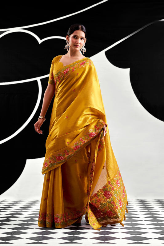 Royal Golden Yellow Viscose Saree Embroidery Border for Women