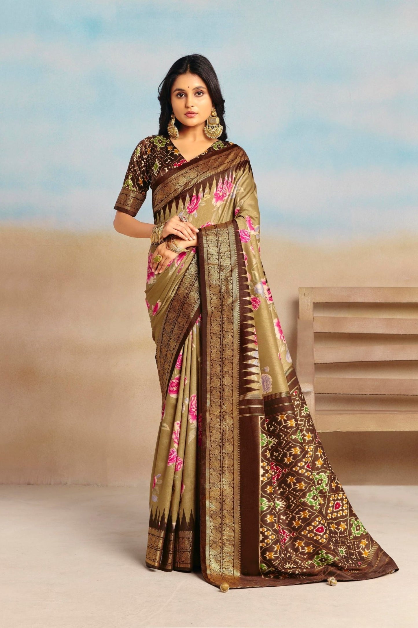 Premium Brown Soft Silk Saree with Rich Zari Woven Border for Women