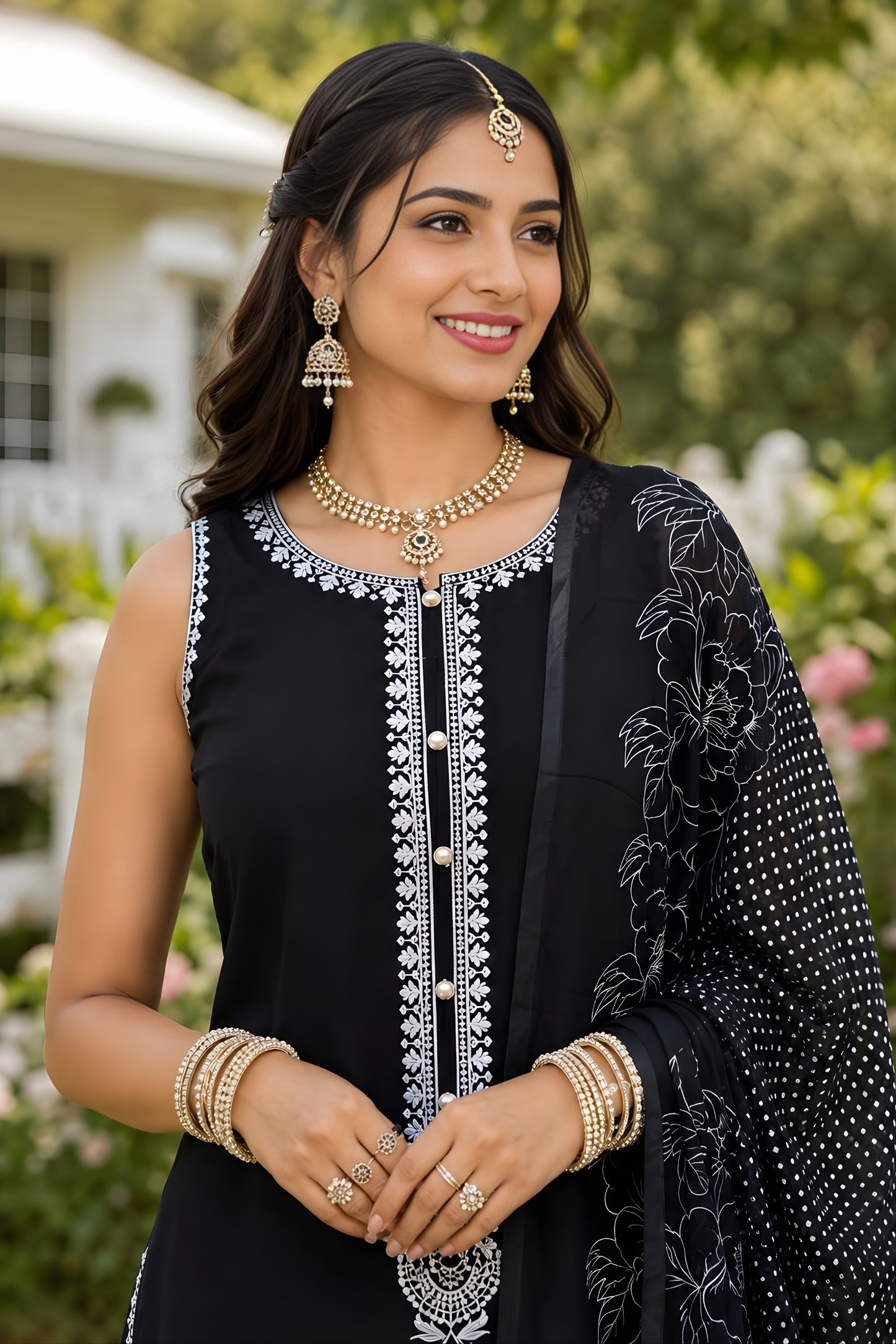 Stunning Black Chinon Silk Embroidered Designer Palazzo Suit with Dupatta for Wedding