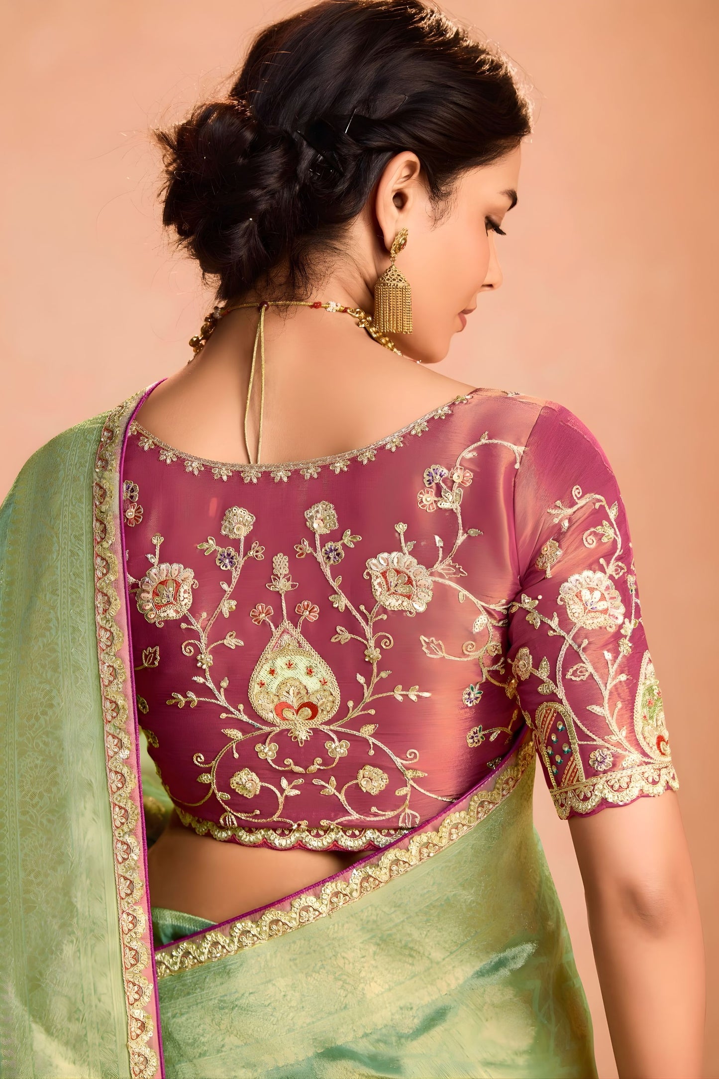 Pastel Green Soft Silk Saree with Woven Butti Designer Blouse
