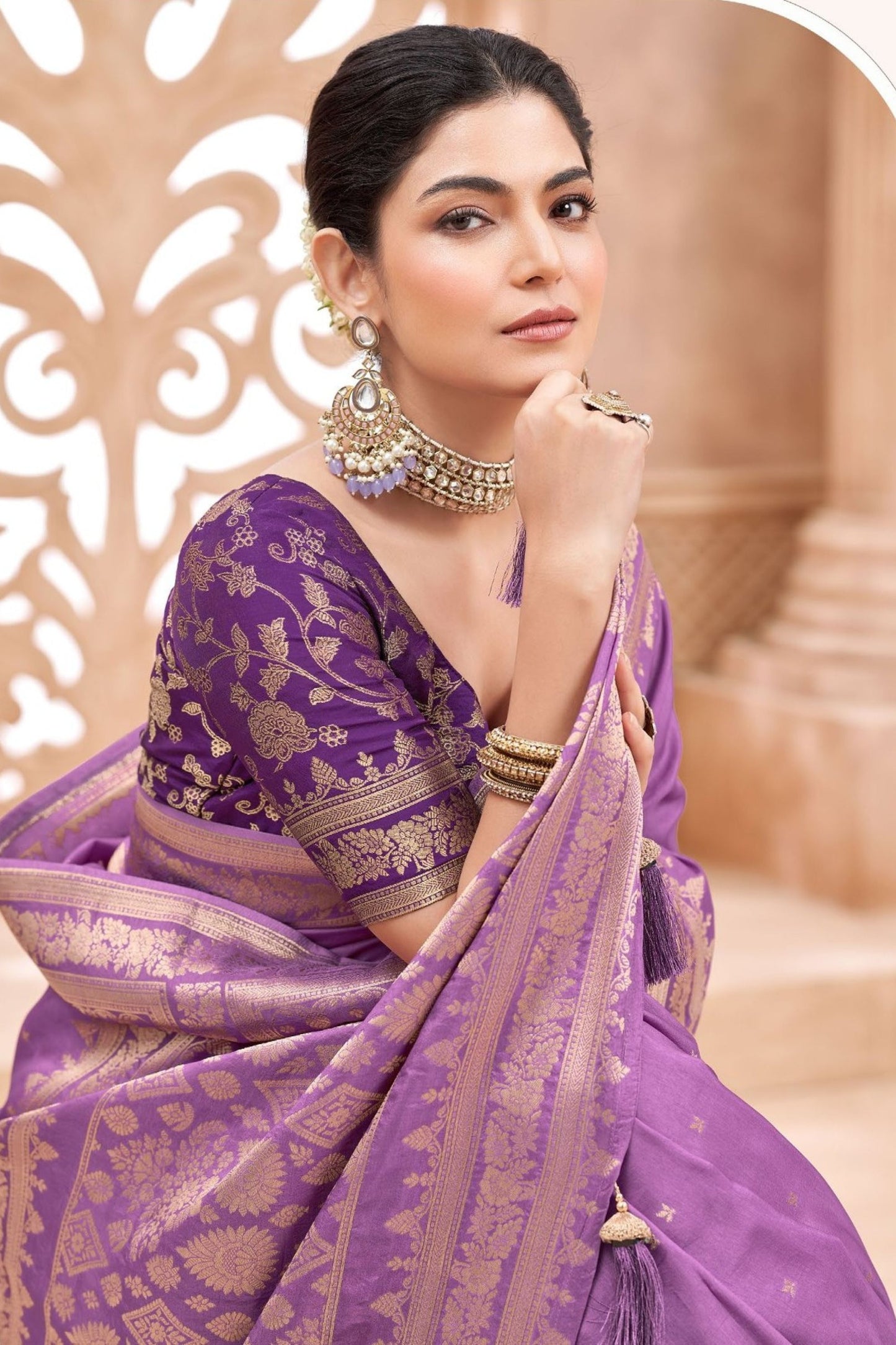 Royal Purple Kanjivaram Silk Saree with Gold Zari Border