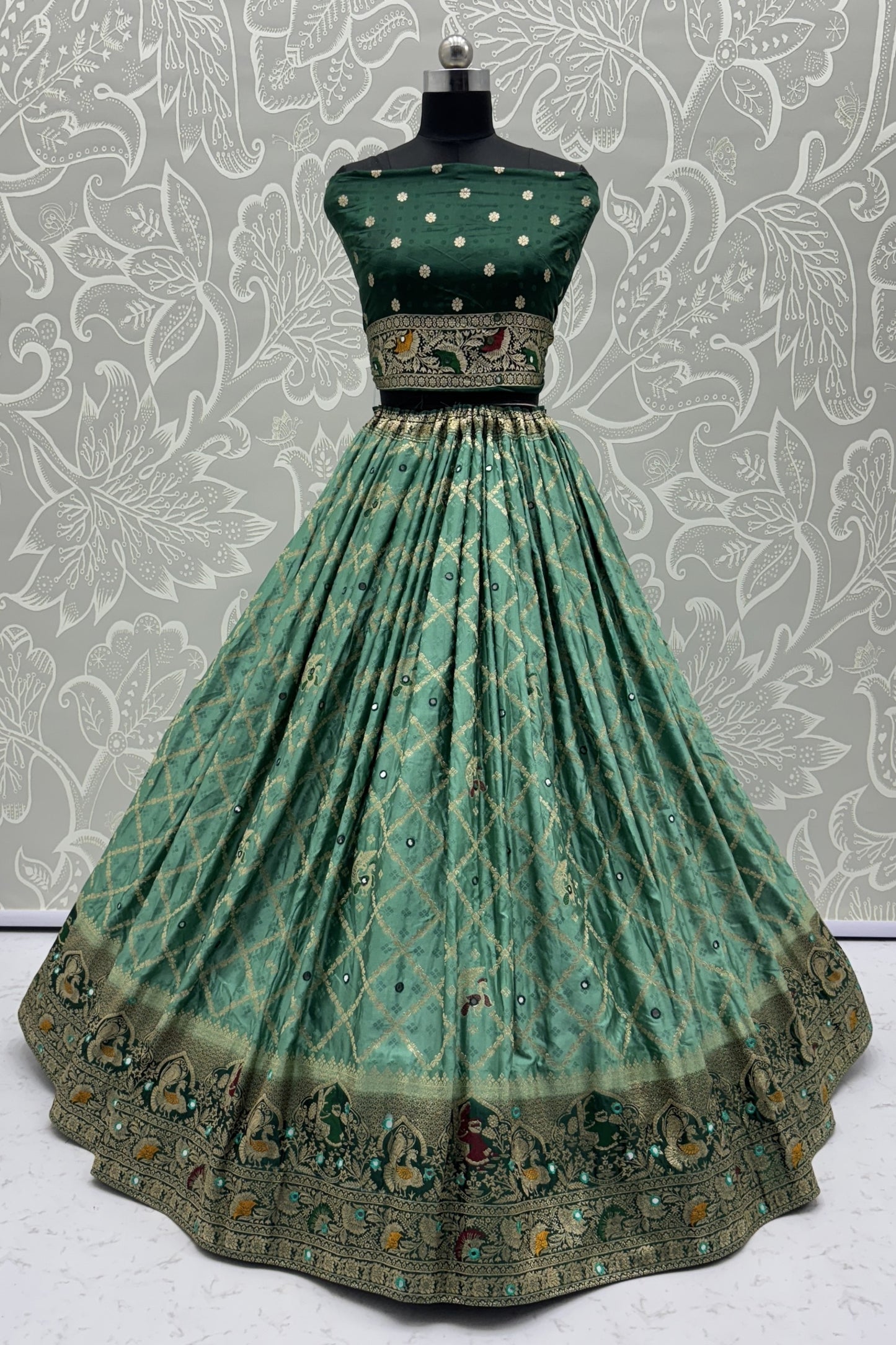 Elegant Green Georgette Bridal Lehenga Choli with Heavy Zari and Resham Work