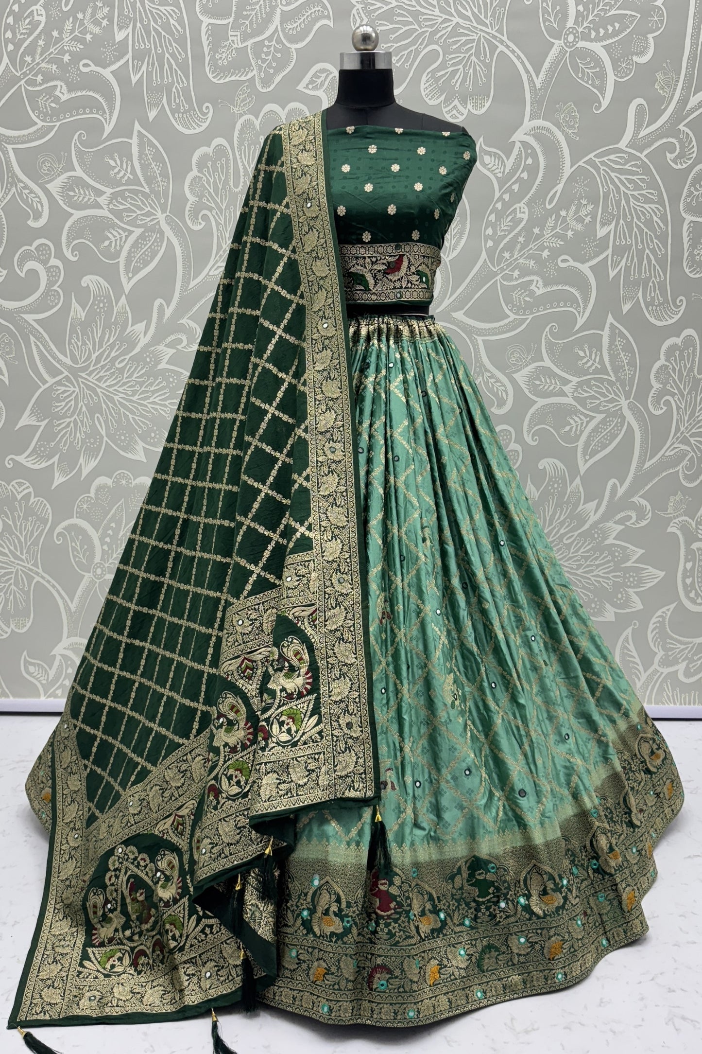 Elegant Bottle Green Georgette Bridal Lehenga Choli with Heavy Zari and Resham Work
