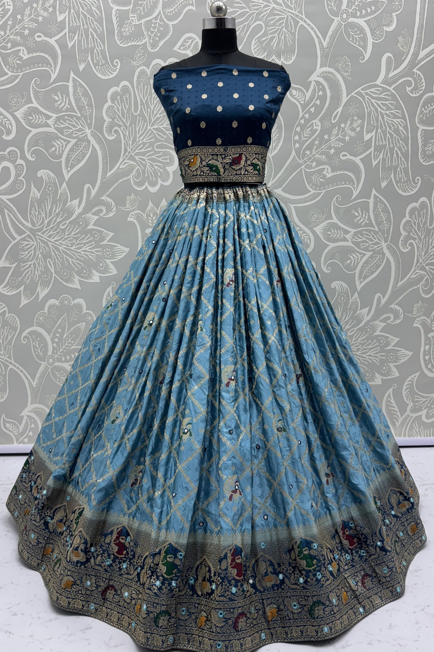 Striking Blue Georgette Bridal Lehenga Choli with Heavy Zari and Resham Work