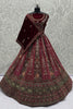 Designer Maroon Velvet Bridal Lehenga Choli with Heavy Mirror and Zari Embroidery Work