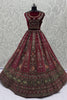 Designer Maroon Velvet Bridal Lehenga Choli with Heavy Mirror and Zari Embroidery Work