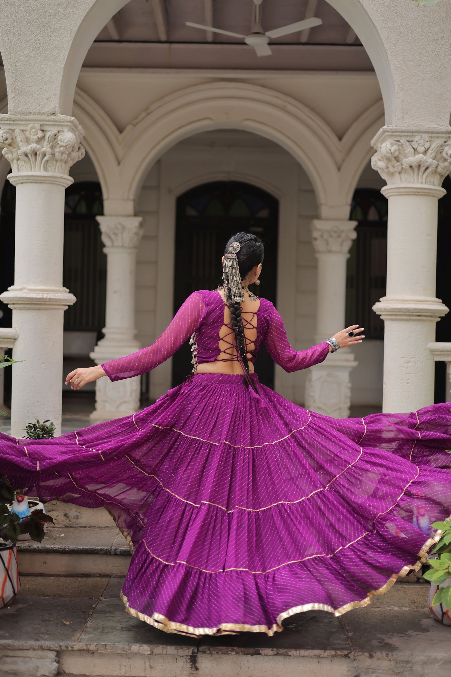 Wonderful Purple Bandhani Print Faux Georgette Lehenga Choli with Mirror Work