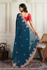 Teal Blue Saree with Red Blouse Designer Party Wear Silk Saree