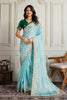 Light Blue Saree with Green Blouse Designer Party Wear Silk Saree
