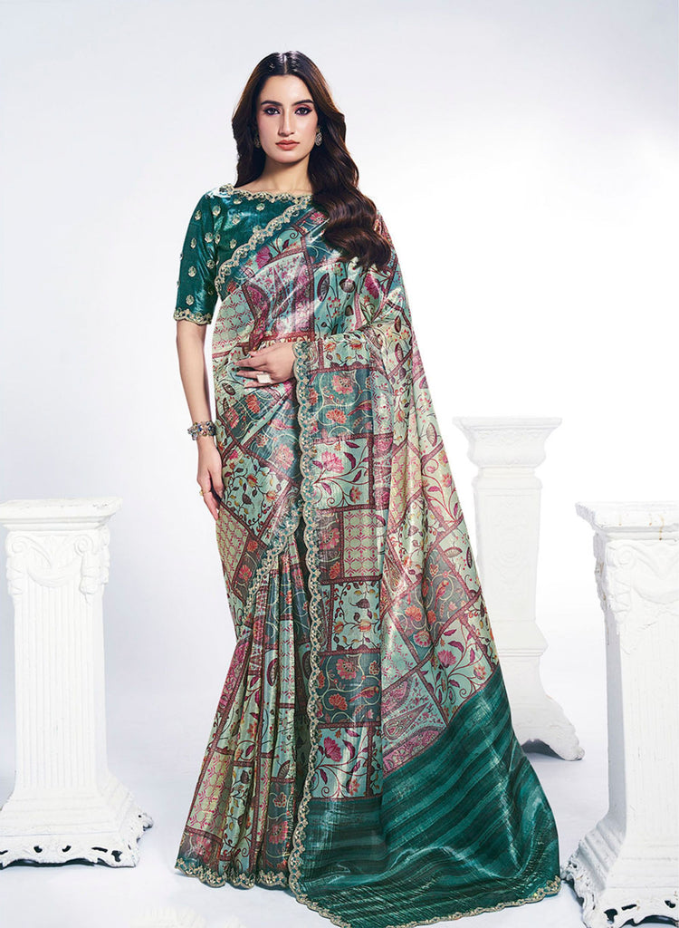 Green Banarasi Silk Saree with Rich Pallu Designer Blouse