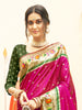Vibrant Magenta Silk Saree with Green Zari Border Multicolor