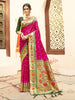 Vibrant Magenta Silk Saree with Green Zari Border Multicolor