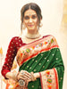 Elegant Green Silk Saree with Peach Zari Border Multicolor
