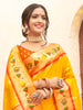 Bright Yellow Silk Saree with Orange Zari Border Multicolor