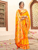 Bright Yellow Silk Saree with Orange Zari Border Multicolor