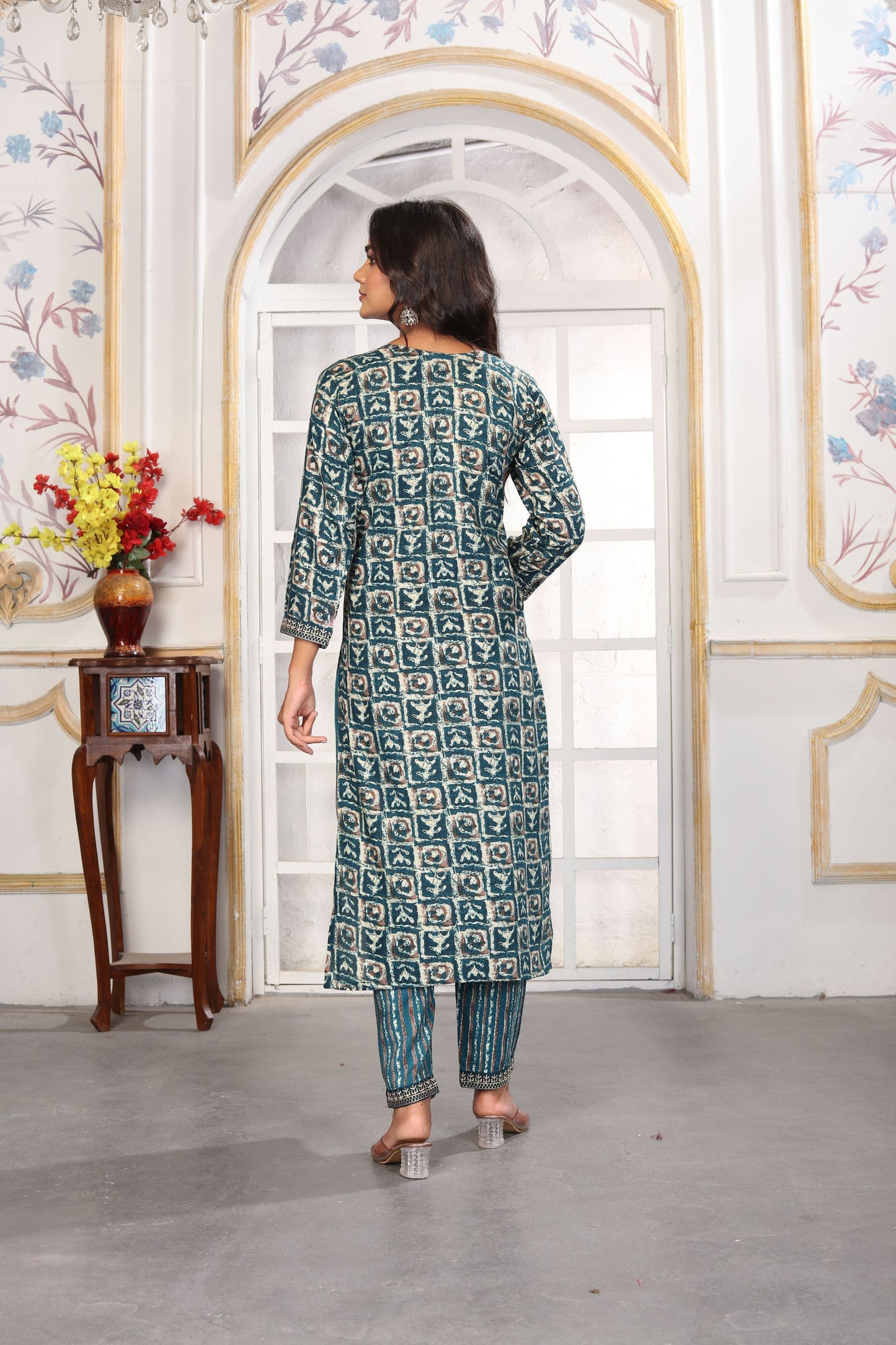 Stylish Rama Green Printed Rayon Salwar Suit with Matching Dupatta