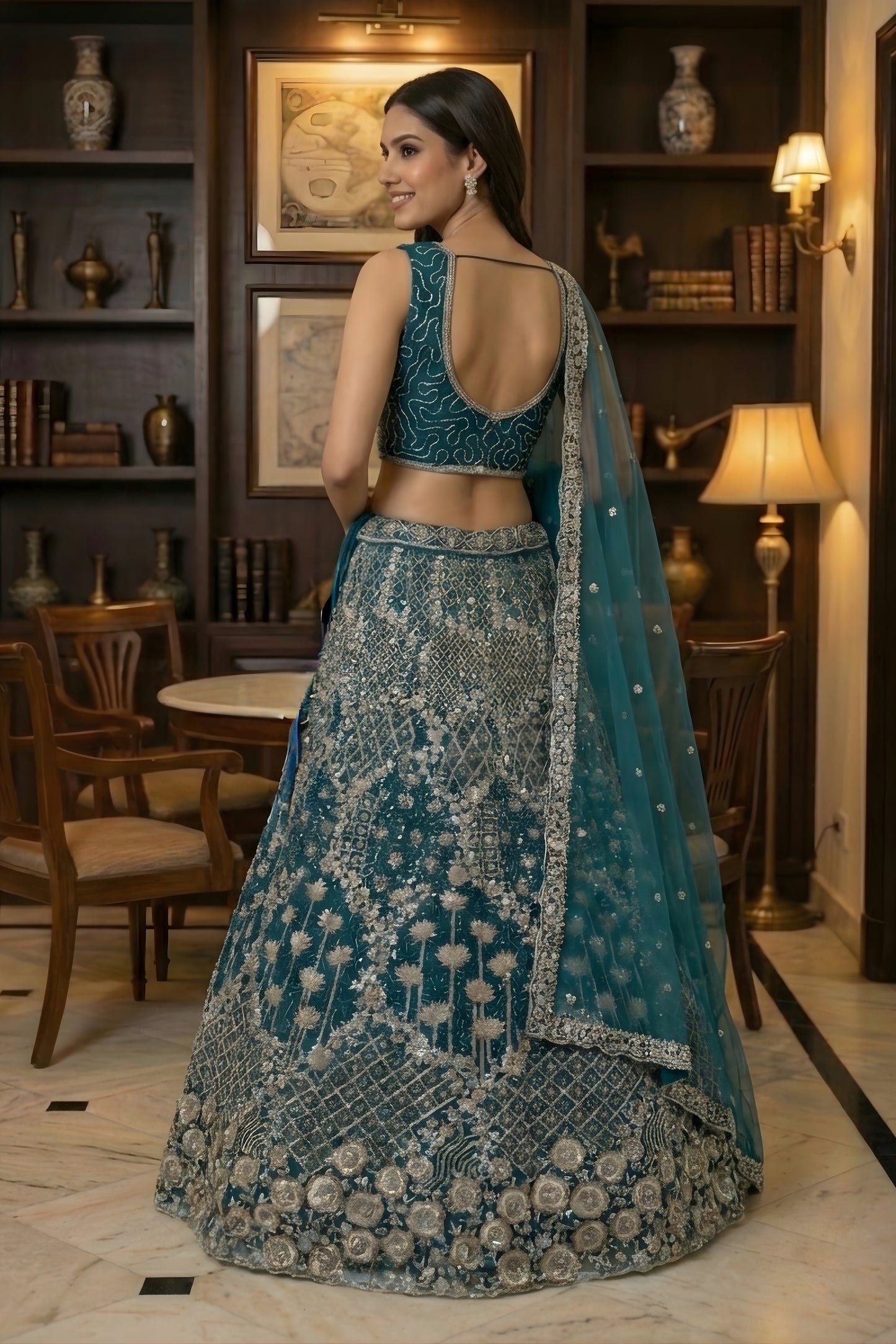 Superb Teal Green Net Embroidered Bridal Lehenga Choli with Matching Dupatta for Wedding