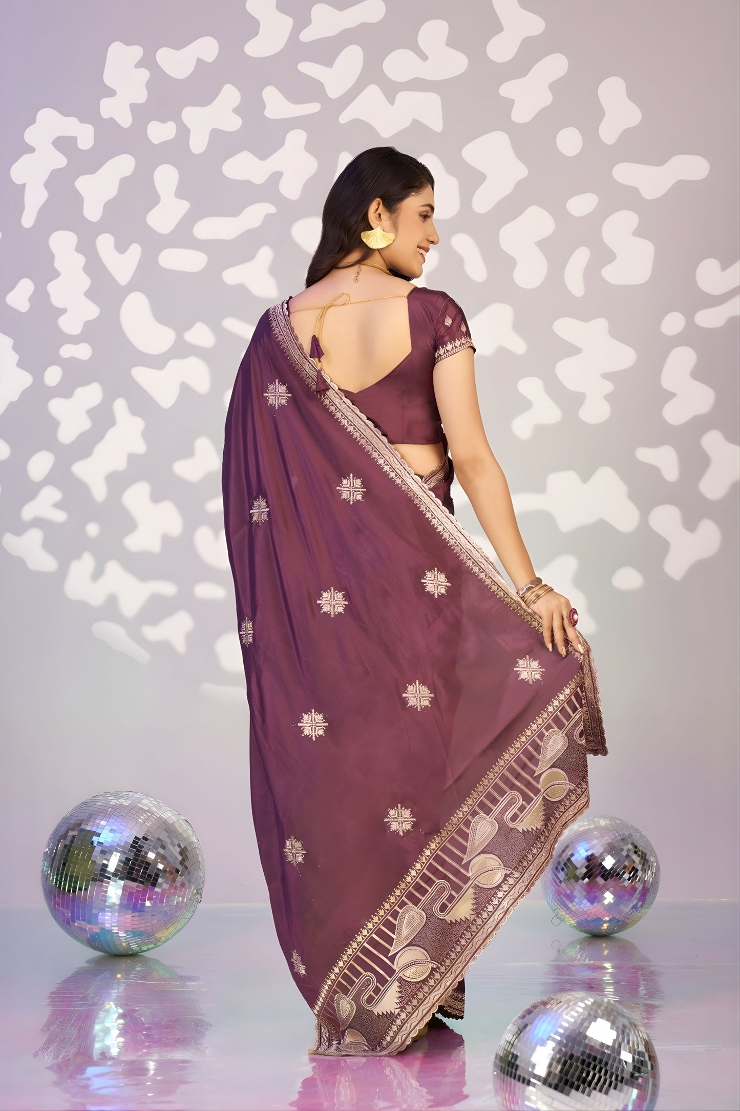 Wine Purple Embroidered Ready To Wear Saree Blouse Piece