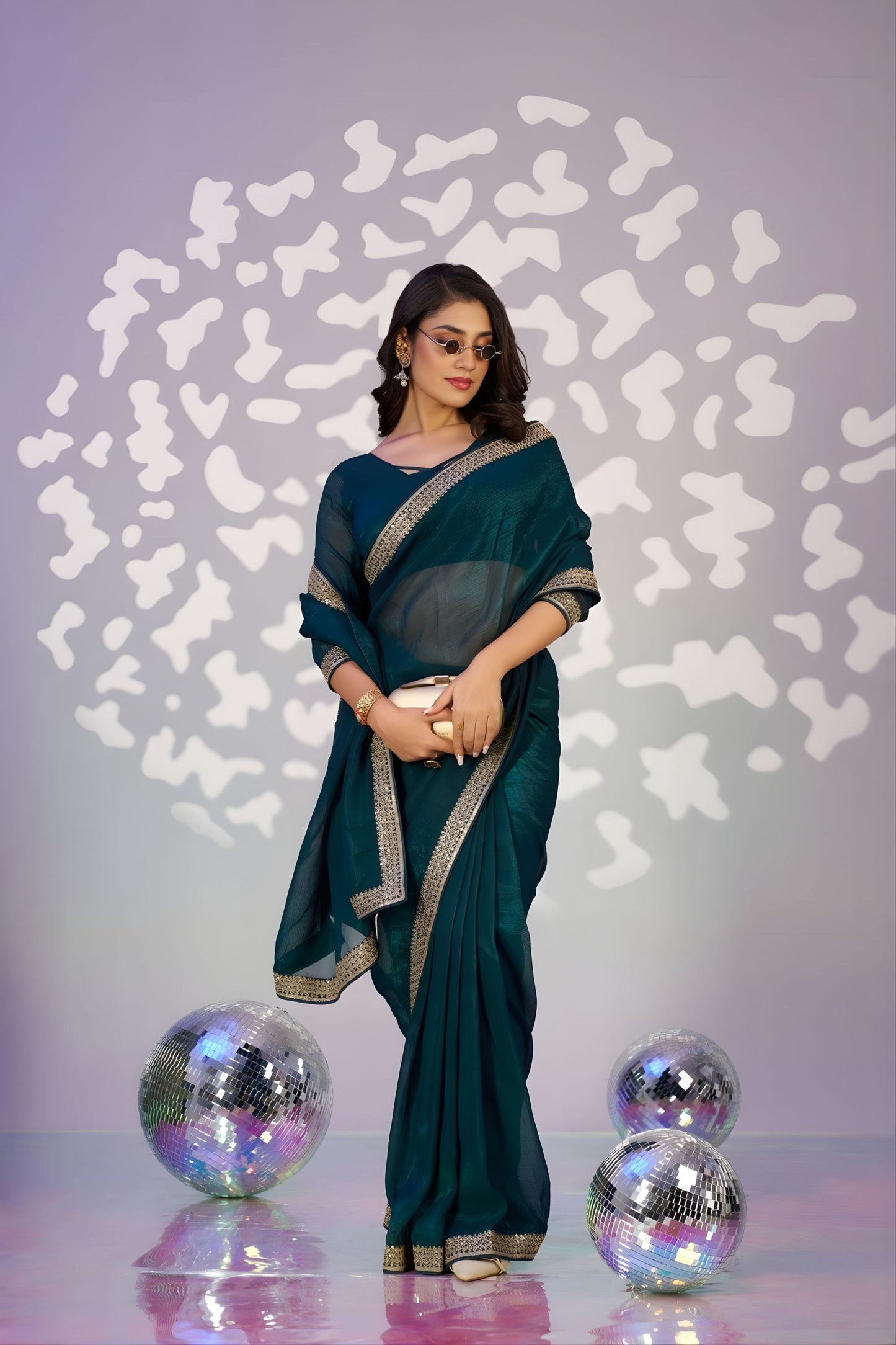Elegant Teal Green Embroidered Ready To Wear Saree Blouse Piece