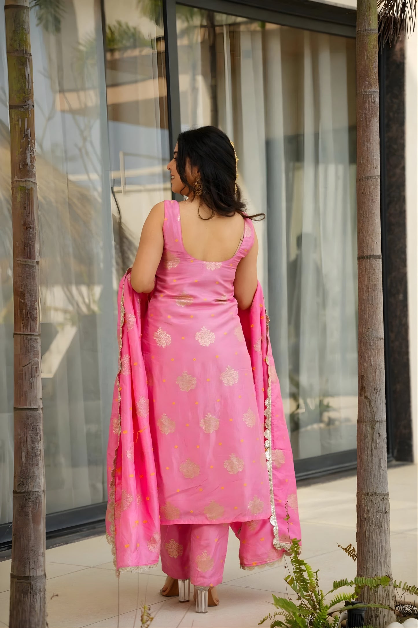 Lovely Pink Chanderi Embroidered Salwar Suit with Dupatta for Wedding