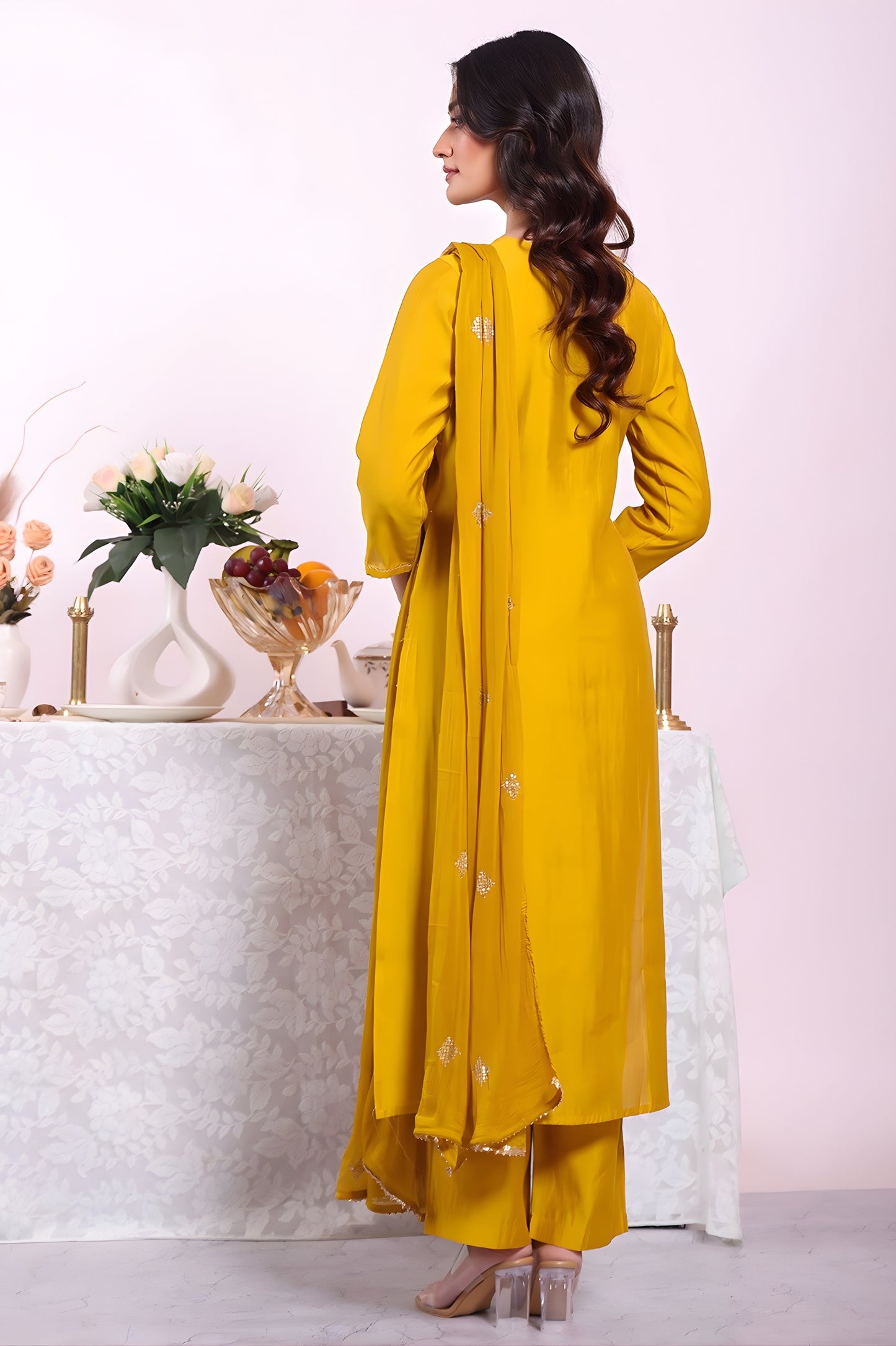 Fancy Mustard Yellow Poly Silk Embroidered Readymade Salwar Suit with Dupatta for Women