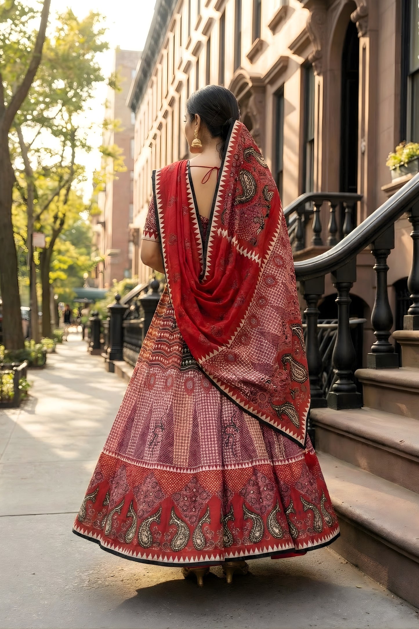 Stunning Red Cotton Rayon Printed Lehenga Choli with Designer Dupatta