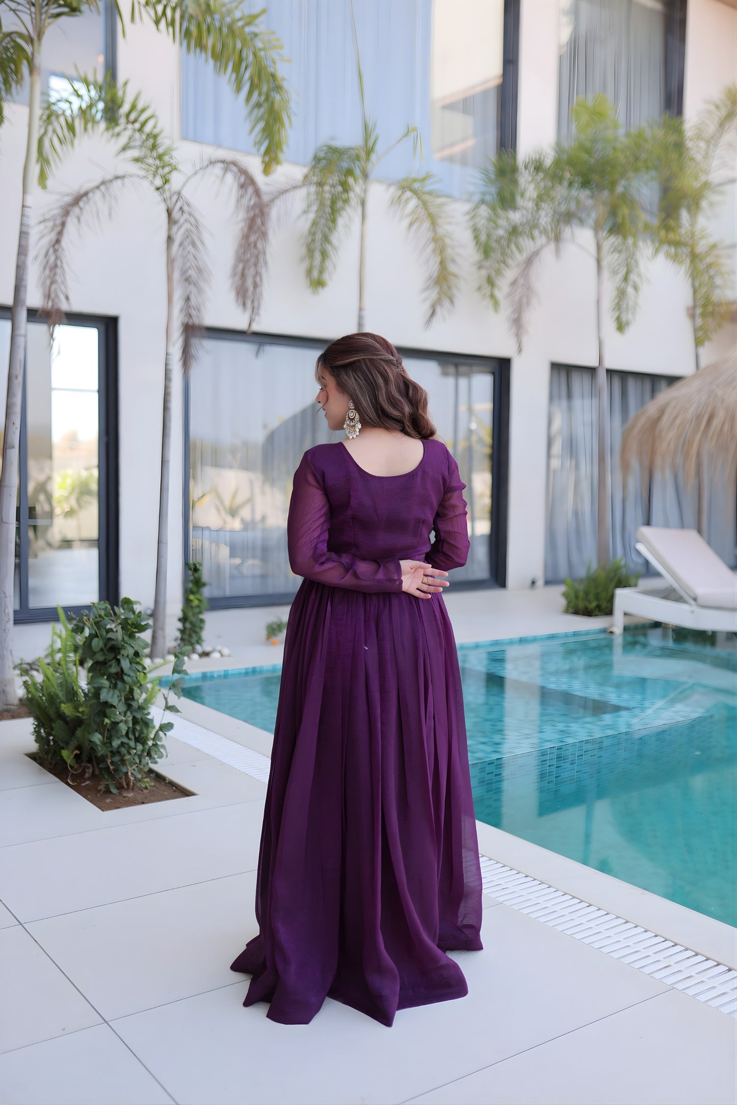 Stylish Wine Silver Crunchy Embroidered Party Wear Gown for Women