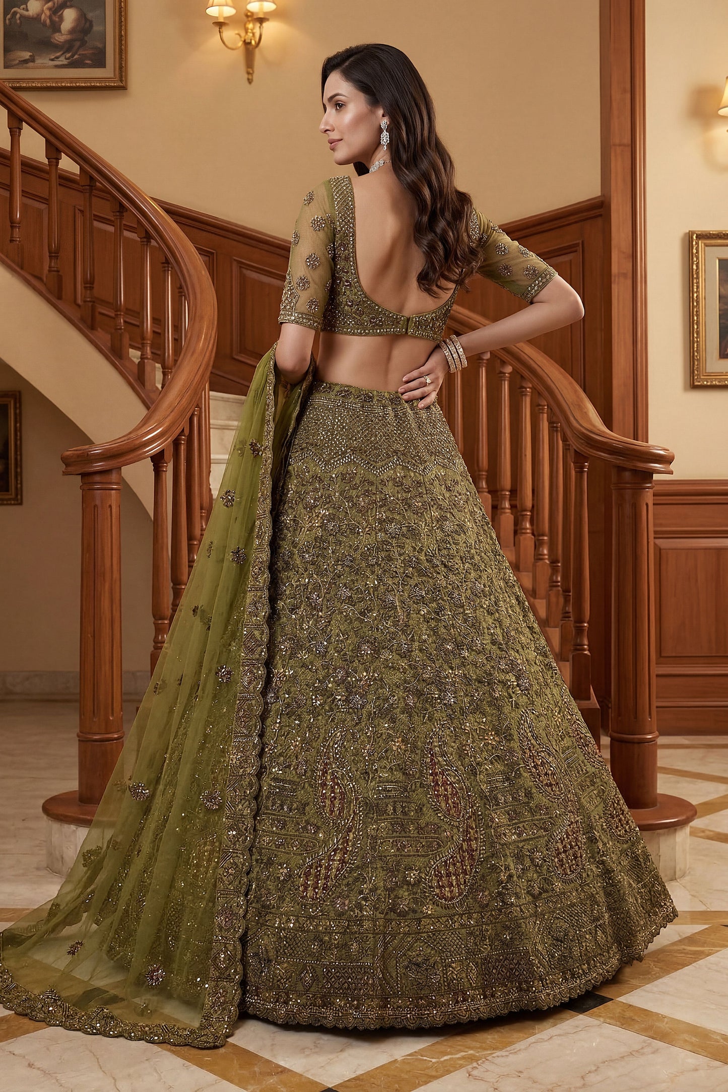 Superb Pista Green Embroidered Wedding Wear Lehenga Choli with Net Dupatta
