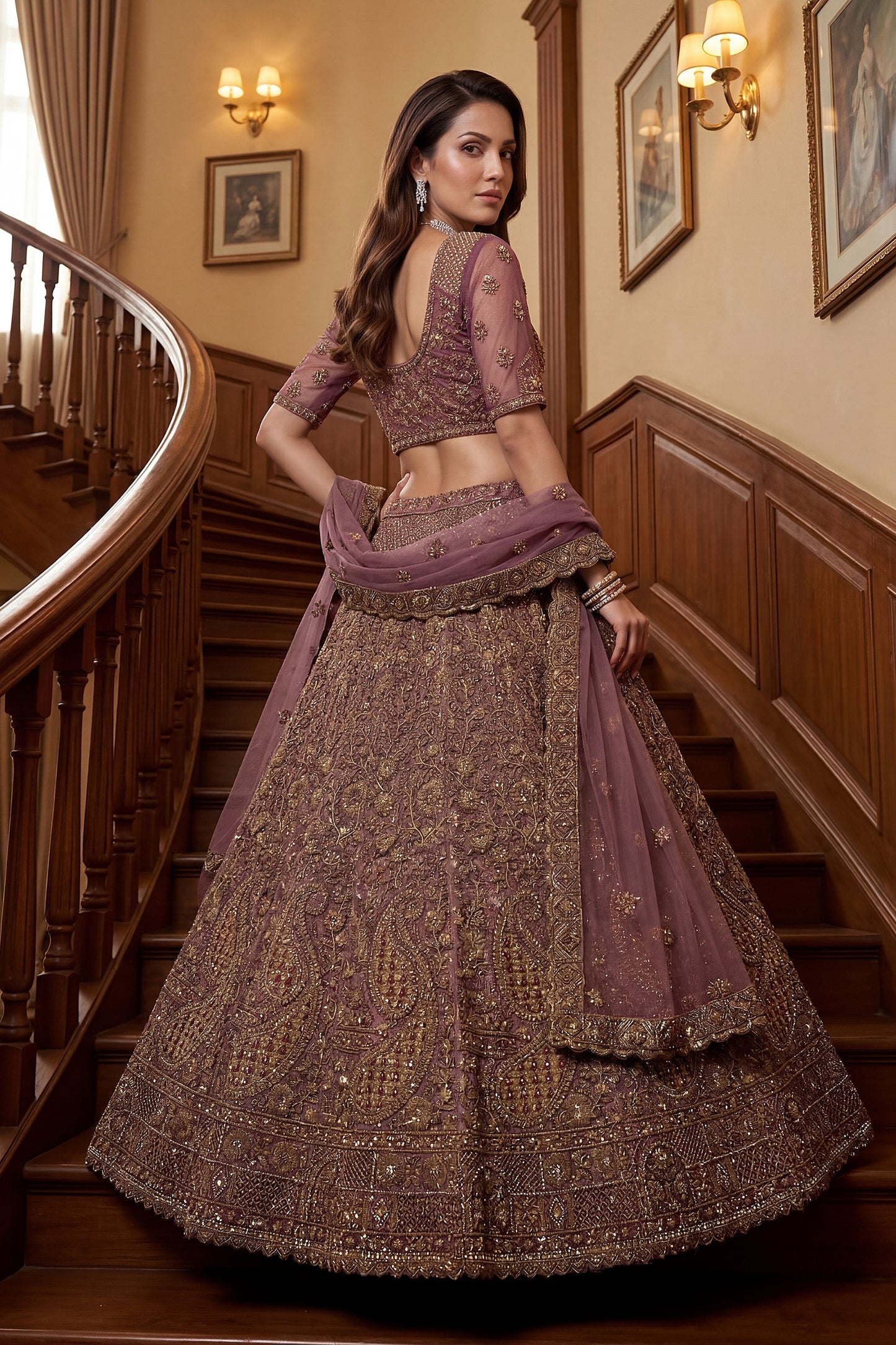 Glorious Purple Embroidered Wedding Wear Lehenga Choli with Net Dupatta